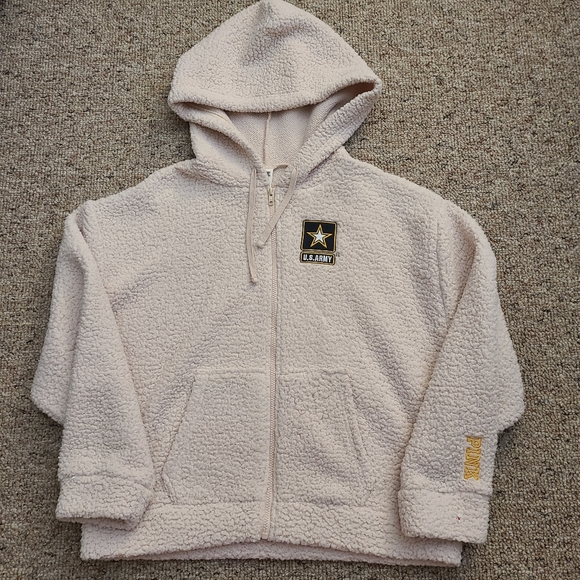 Victoria's Secret PINK Army Zip Up Sherpa Size Large - Picture 1 of 14